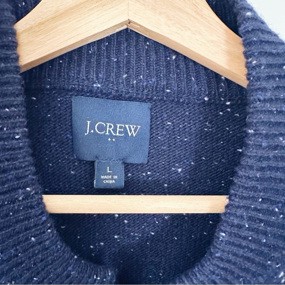 J.Crew Factory Men’s Navy Donegal Bomber Speckled Lamb’s Wool Cardigan - Picture 3 of 5
